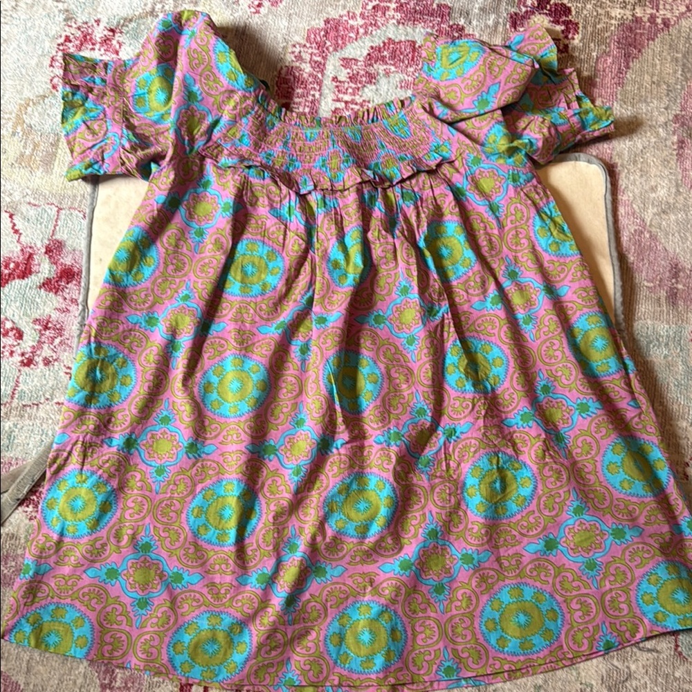 Uncle Frank Pink and Blue Smocked Off-Shoulder Sundress